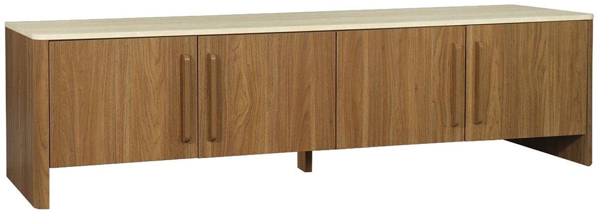sweeek Tv-meubel met 4 deuren houtdecor en travertin-effect - aretha Walnoot