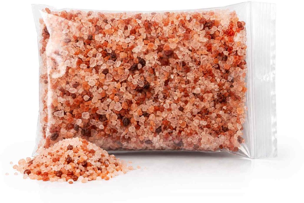 Himalayazout Rood Grove Korrel 1 kg - Badzout en Consumptiezout - 100% Natuurlijk Steenzout uit Pakistan - Hersluitbare Zak - Ideaal voor Zoutmolen, Bad, Scrub en Wellness
