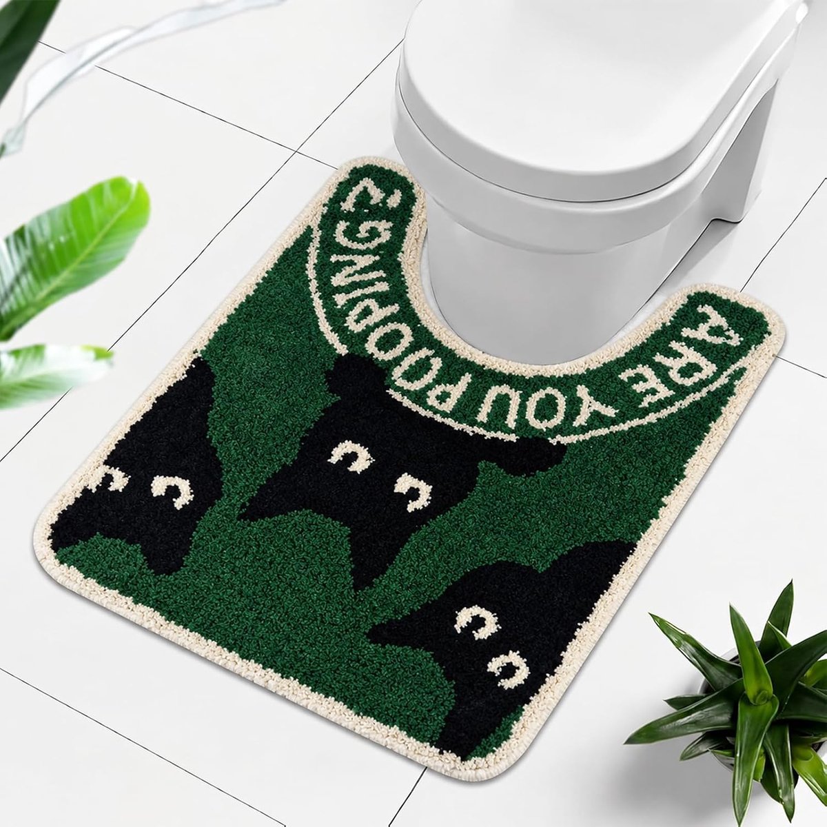 SnelShoppen - U-vormige toiletmat 50x60 cm met kattenpatroon, absorberende antislip wasbar