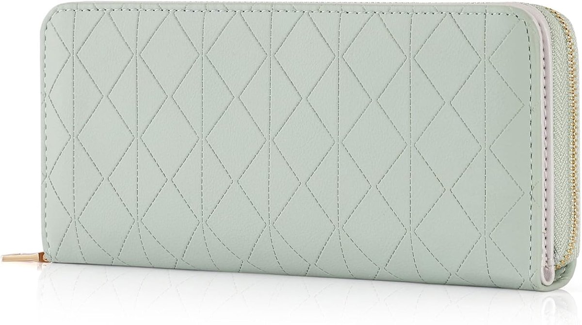 SnelShoppen - Dames Wallet Groot Lange Portemonnee met Rits, Veel Vakken en Kaartenhouder, Groen, Klassiek Faux Leer, Stijlvol en Elegant voor Dagelij