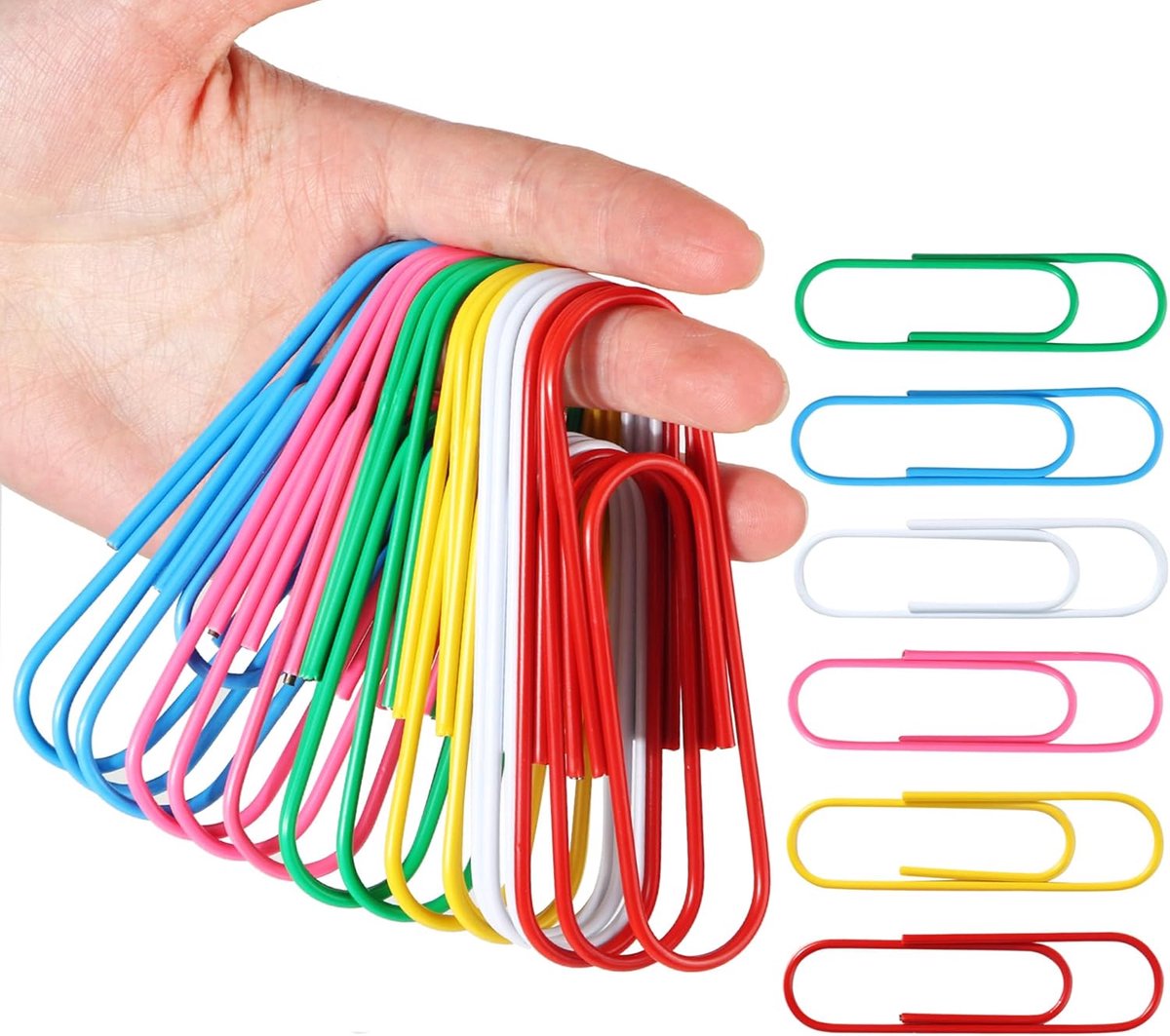SnelShoppen - Pack van 48 Grote Kleurige Papierclips 100 mm, Jumbo Paperclips, Metaal in 6 Kleuren, Ideaal voor Kantoor, School, Documenten, Kantoorar