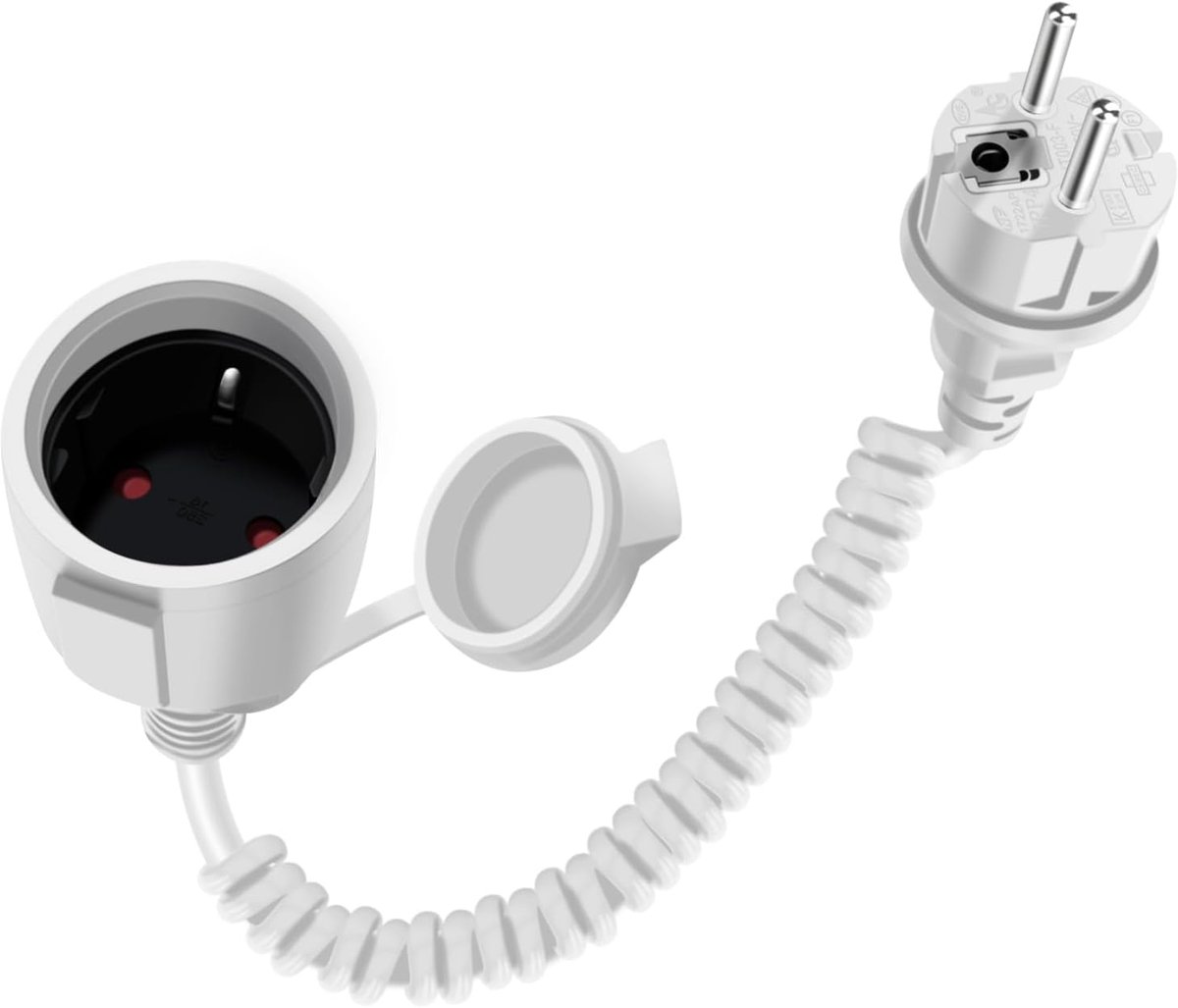 SnelShoppen - 16A 250V Schuko Verlengsnoer 0.6 m tot 1.5 m Max Spiral Verlengsnoer voor Binnen Buiten Thuis Kantoor (Wit, 1.5 m)