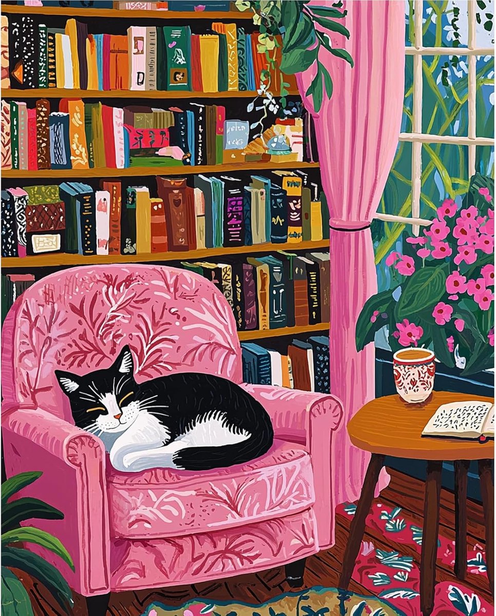 SnelShoppen - Schilderen op Nummer voor Volwassenen, DIY Kat op Canvas, Sofa Roze Verf, 40x50 cm, Ontspanning, Kunsttherapie, Huisdecoratie, Cadeau