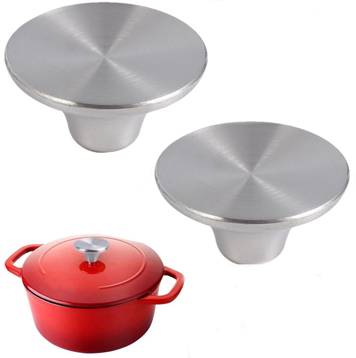 2 stuks metalen panhandvat vervangend knopje, universele vervangende onderdeel voor keukenbekers, geschikt voor de vaatwasser, ideaal voor slow cooker, bakpan en deksel van keukenbekers (zilver)