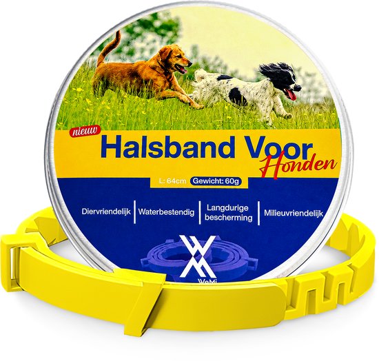 Nieuwe gele halsband voor honden, L: 64cm, Gewicht: 60g. Diervriendelijk en waterbestendig.