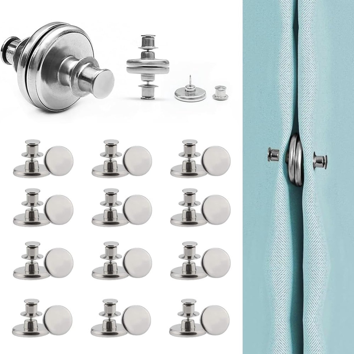SnelShoppen - 24 Pcs Magnetische Gordijnhouders - Duurzame RVS Magneten voor Gordijnen - Ideaal voor Slaapkamer, Woonkamer, Eetkamer, Badkamer, Keuken