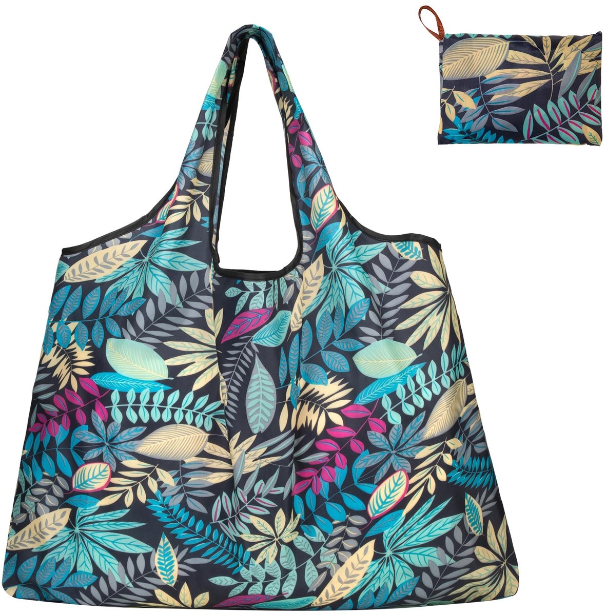 Dailygoods- Boodschappentas Opvouwbaar - Herbruikbare Boodschappentas - Bladpatroon - Dichte Polyesterweefsel - 20 kg Capaciteit - Klein Binnenvak - Shopper