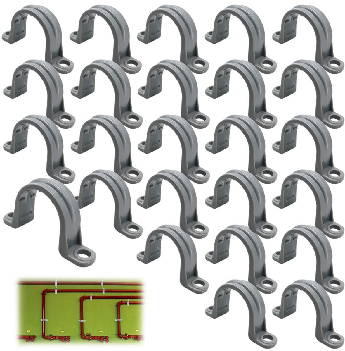 Solidchoice - 25 Stuks 2-Gats slangklem, U-buisklemmen, Tweegats Buisklem, Twee Gat Buis Riem Spanning Clips, voor gas, waterpijp, buis (1/2")