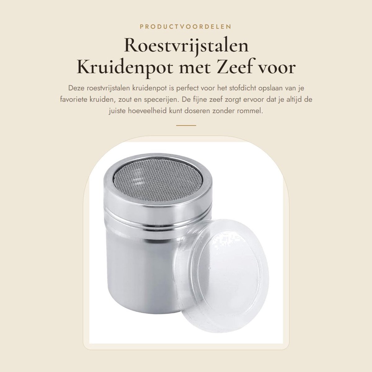 Dailygoods- Kruidenpot Roestvrij Staal - Voorraadpot - Kruidenpotjes met Zeef - Stofdichte Opslag - Keukencontainer - Veilig en Praktisch - Specerijpot