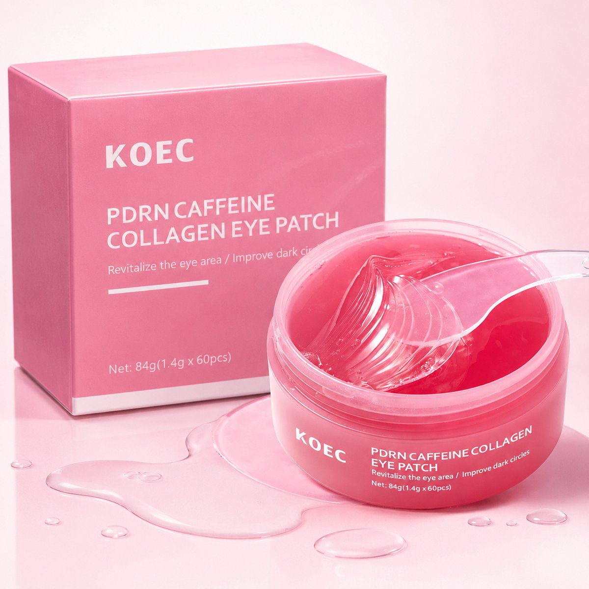 KOEC PDRN Caffeine Collagen Eye Patch, Oogpatches met Cafeïne, Collageen & Niacinamide, Korean Skincare, Koreaans Oogmasker tegen Vermoeide Ogen, 60 stuks