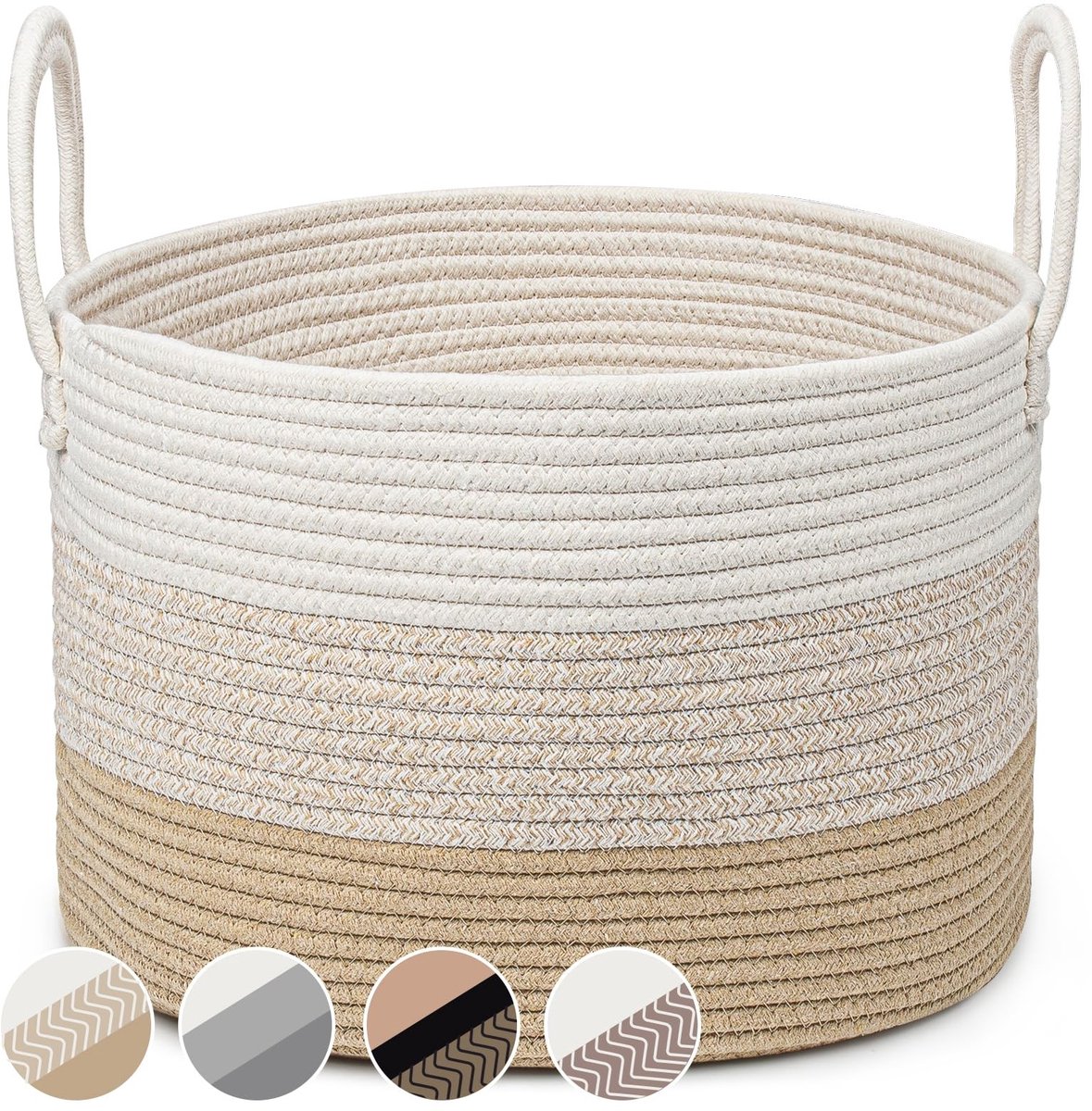 Solidchoice- Wasmand Geweven Katoen - Opbergmand voor Speelgoed - Handgemaakt - Φ40 x 25 cm - 2 Handgrepen - Honingkleur