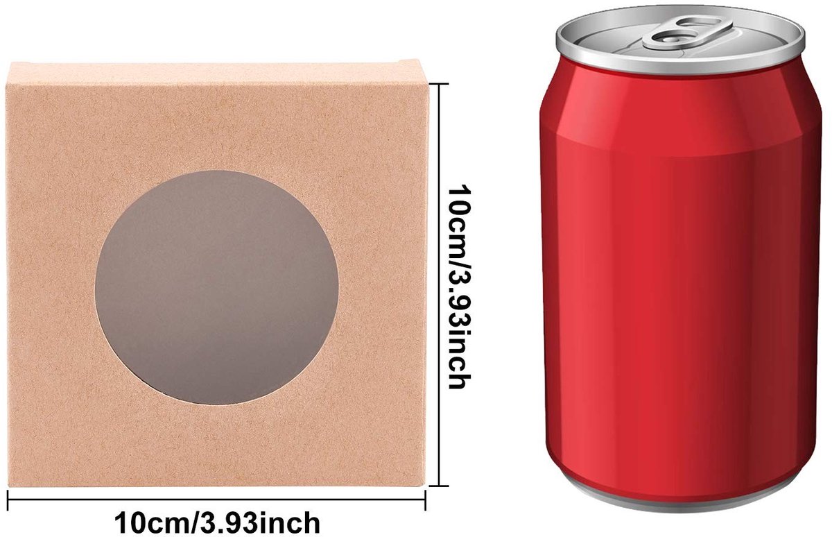 Solidchoice- Dozen Kraftpapier 24 stuks - Verzenddozen - Opbergdozen - Verpakking voor Bakkerij - Transparant Venster - 10 x 10 x 2,4 cm - Verpakkingen
