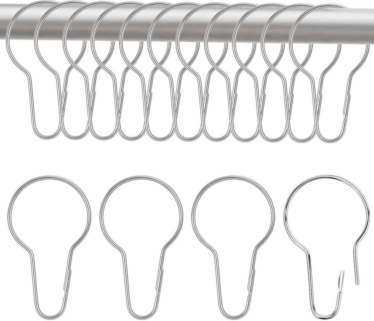 Solidchoice- Douchegordijnringen 26 stuks - 70 x 40 mm - Gordijnhaken - Ringen voor badkamer - Uniek design met kliksluiting - Eenvoudig te bedienen