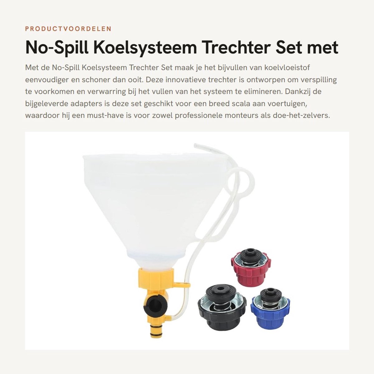 Solidchoice - No-Spill Koelsysteem Trechter Set met 3 Adapters - Spill Proof Radiator Hopp