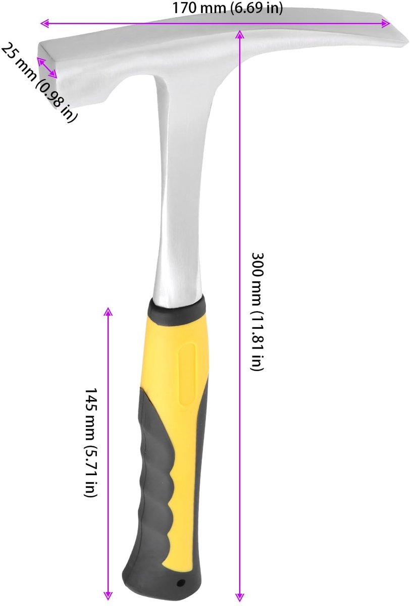 Solidchoice- Hamer - 32 oz Platte Kop - Geologische Hamer - Koolstofstaal - Voor Mijnbouw/Prospectie - Duurzaam en Schokbestendig - Steenhouwer