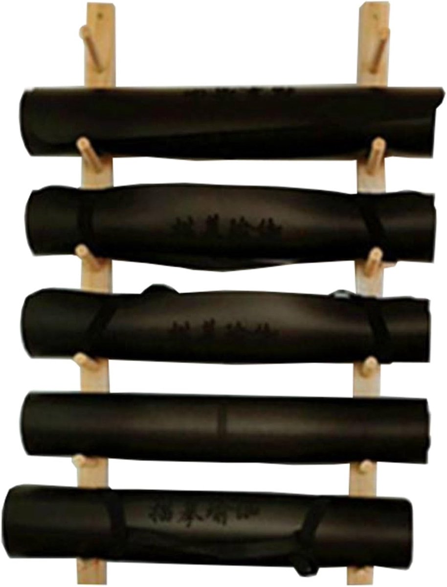 Yoga Mat Houder - Fitness Organizer - Sportspullen Opbergen - Wandmontage - 105cm - Lichtbruin