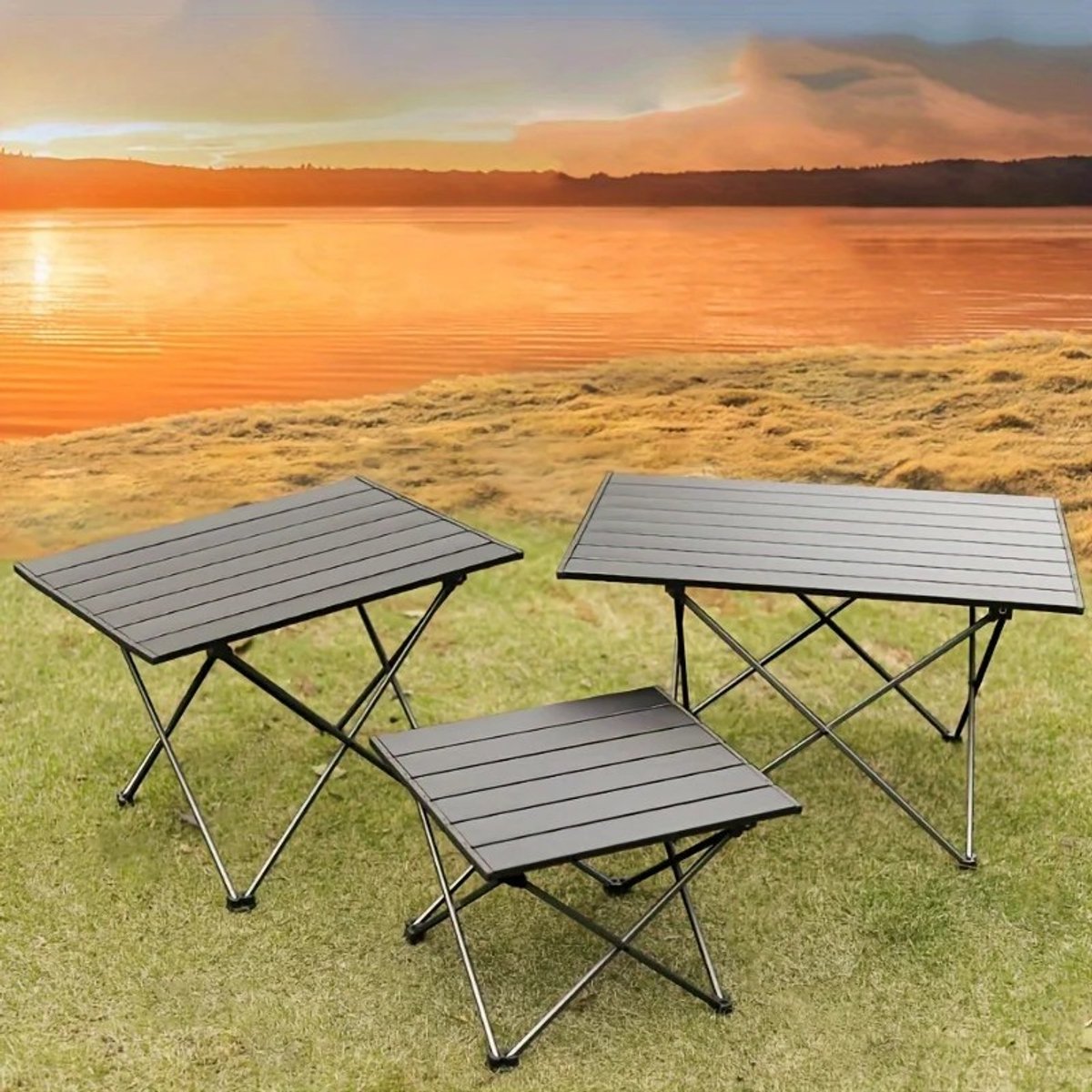 Solidchoice - Dailygoods Klaptafel, binnen buiten, zware draagbare opvouwbare vierkante aluminium eettafel met opbergtas voor picknick
