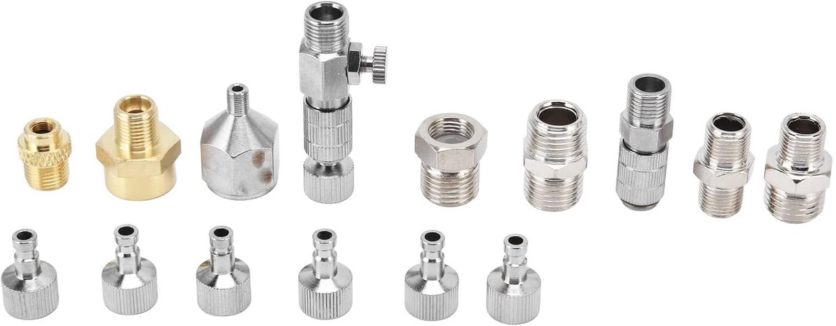 Solidchoice - Airbrush-snelkoppelingsset - 15-delige adapterset - Roestvrij staal - Airbrush materialen - Geschikt voor kunstenaars - Zilver