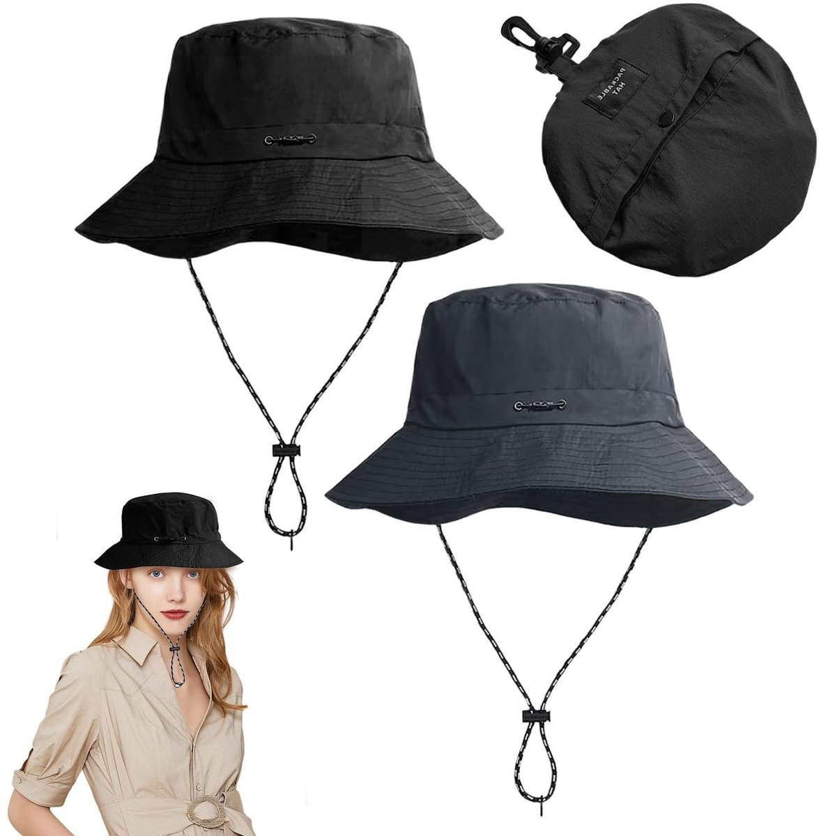 Dailygoods- Emmerhoed Waterdicht - Draagbare Hoed - Opvouwbaar - Vissershoed - Verstelbaar Koord - 2 Stuks - Zonnehoed
