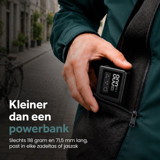 Tikkens® AirGo Elektrische Fietspomp XS - Mini Luchtcompressor - 118 gram - Draagbaar - Digitaal Display - Koersfiets - Racefiets - Gravelbike - Sportfiets - Stadsfiets - Mountainbike - Scooter - Fatbike - USB-C Oplaadbaar - Presta/Schräder/Dunlop van TIKKENS — afbeelding 5