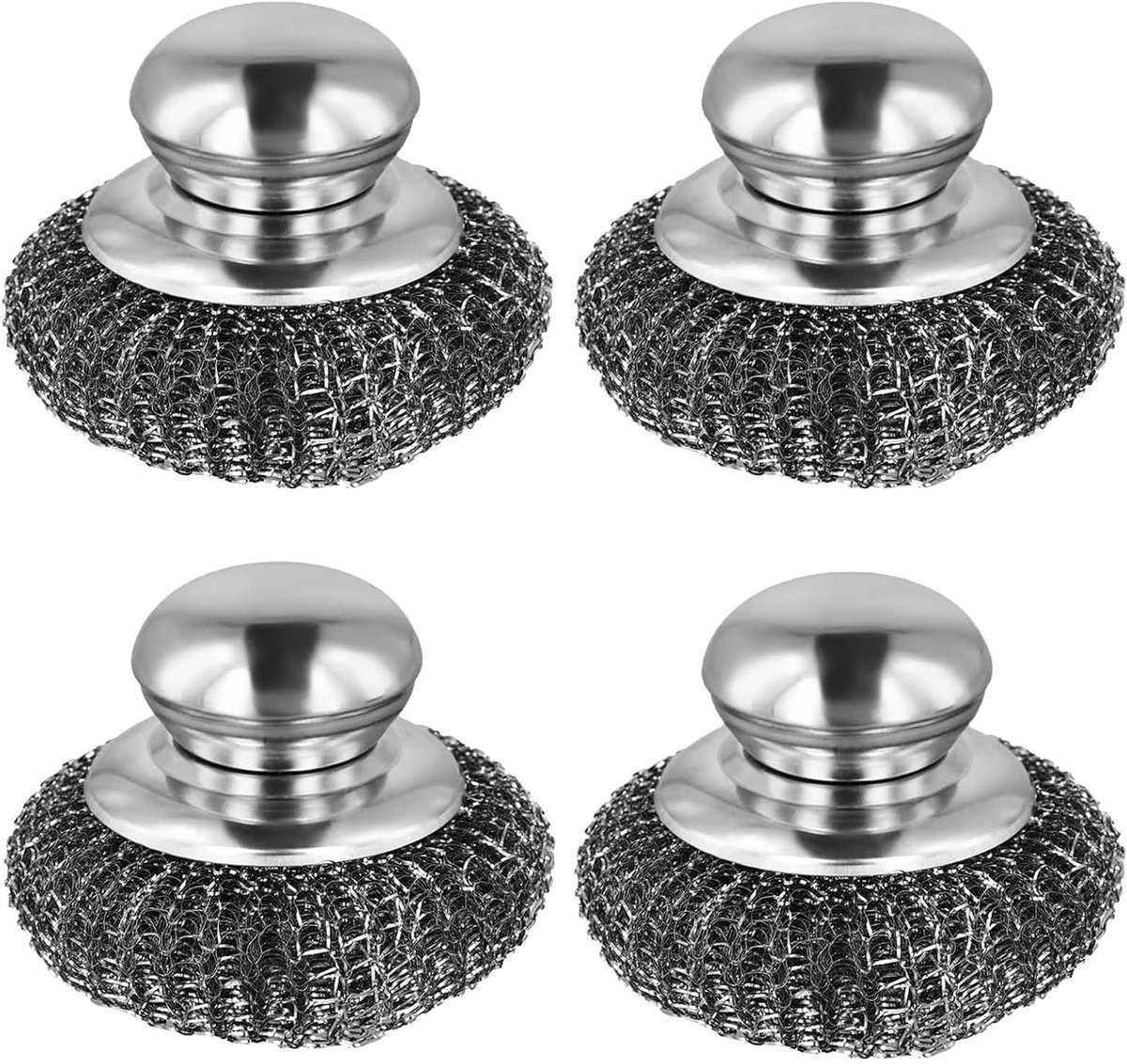 Herbruikbare RVS Sponsen met Handvat - 4 Stuks, Ideaal voor Keuken, Afwassen en Schoonmaken van Potten en Pannen