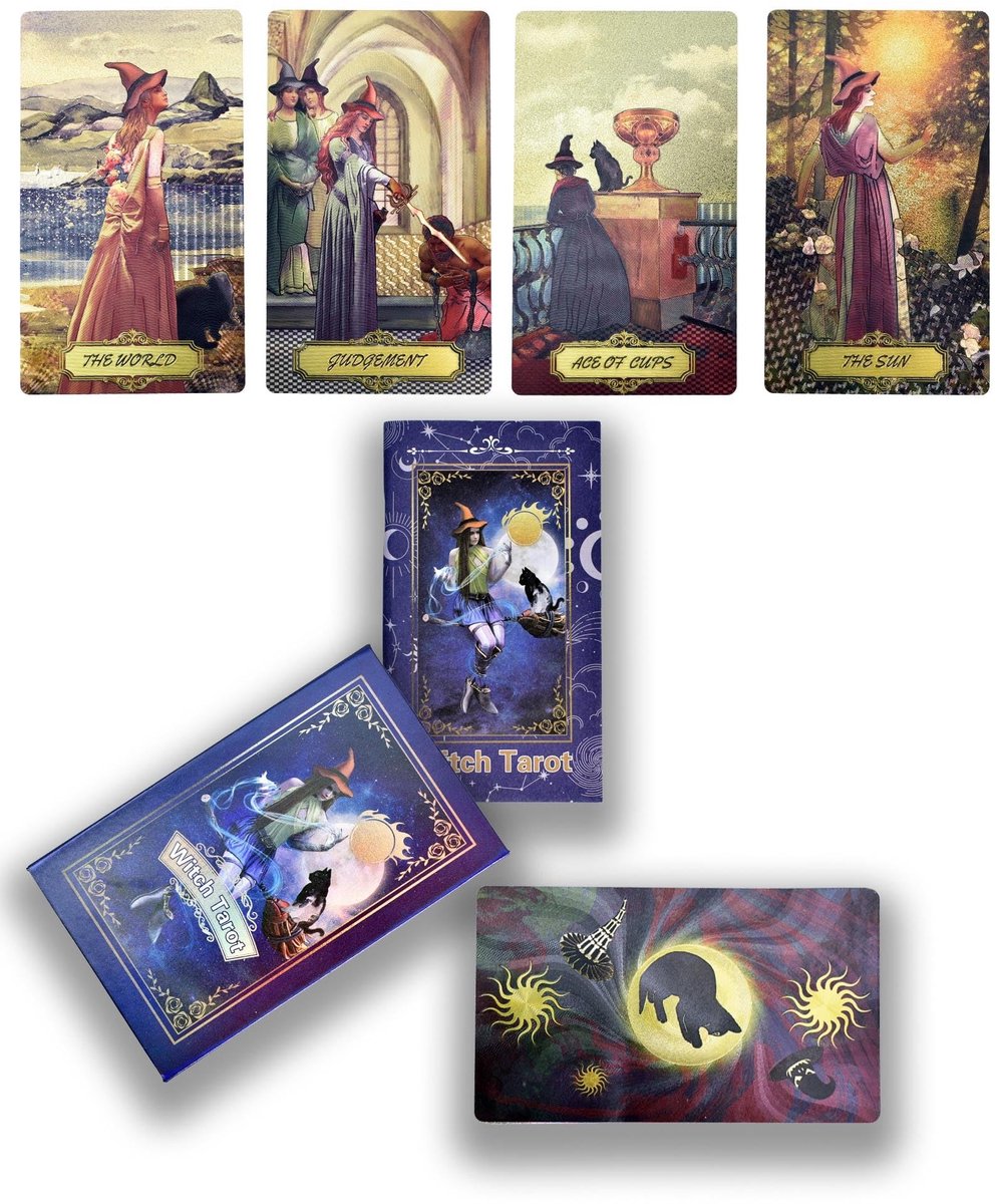 Dailygoods- Tarot Kaarten 78-Stuks - Holografische Print - Waterdicht - Kreukbestendig - Inclusief Gids van 50 Pagina's - Magenta Kattenrugontwerp - Waarzegkaarten