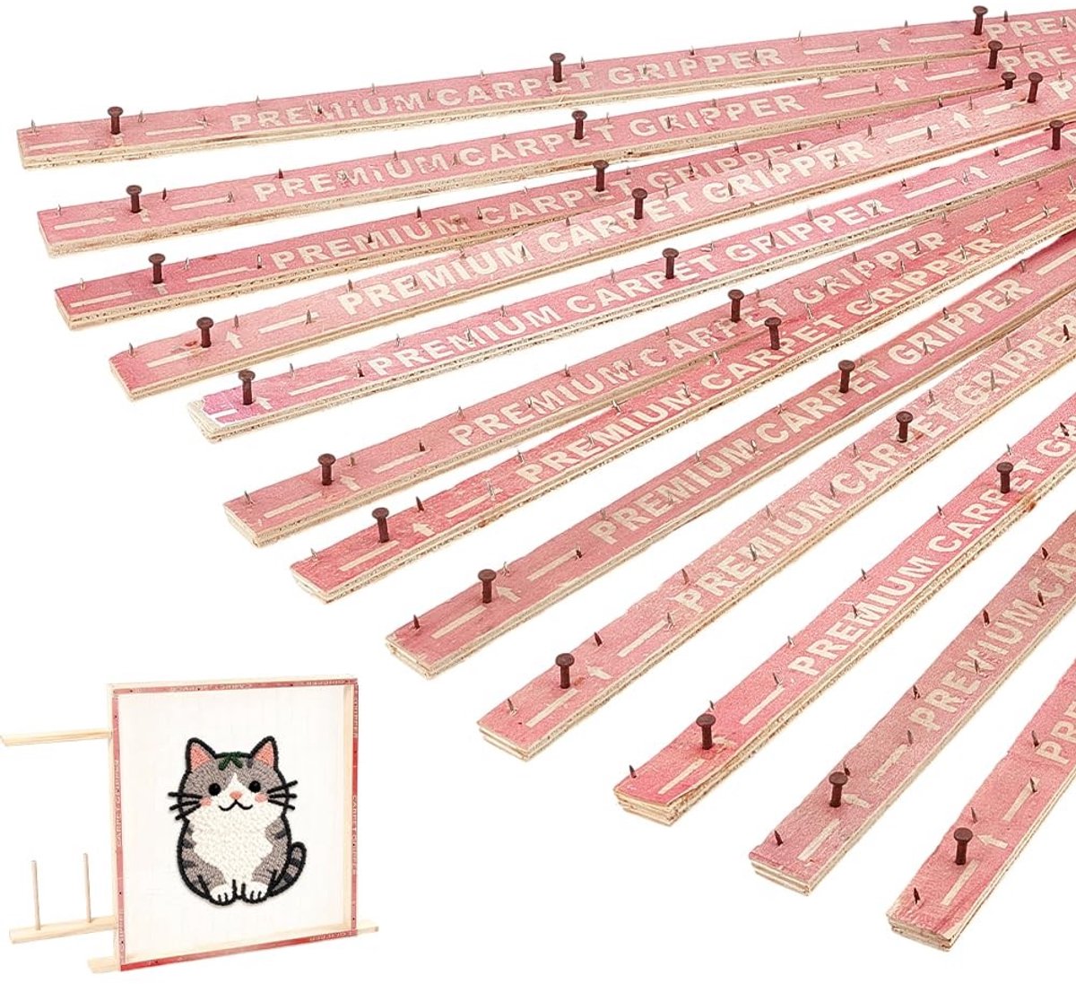 Dailygoods- Hechtstrip 12 Stuks - Houten Nagelstrip - Tapijt Bevestigingsstrip - Tuften - Ondervloer - Afmetingen 303-314 mm - Tapijtkleefstrip