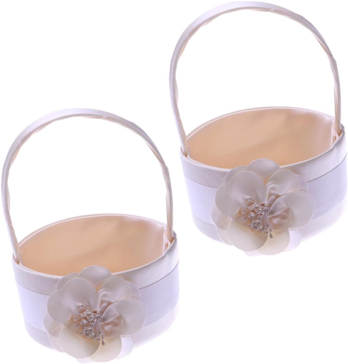 Bruidsbloemen Mandjes - Bloemenmeisje Manden - Bruiloft Decoratie - Set van 2 stuks - 15x15x15 cm - Wit