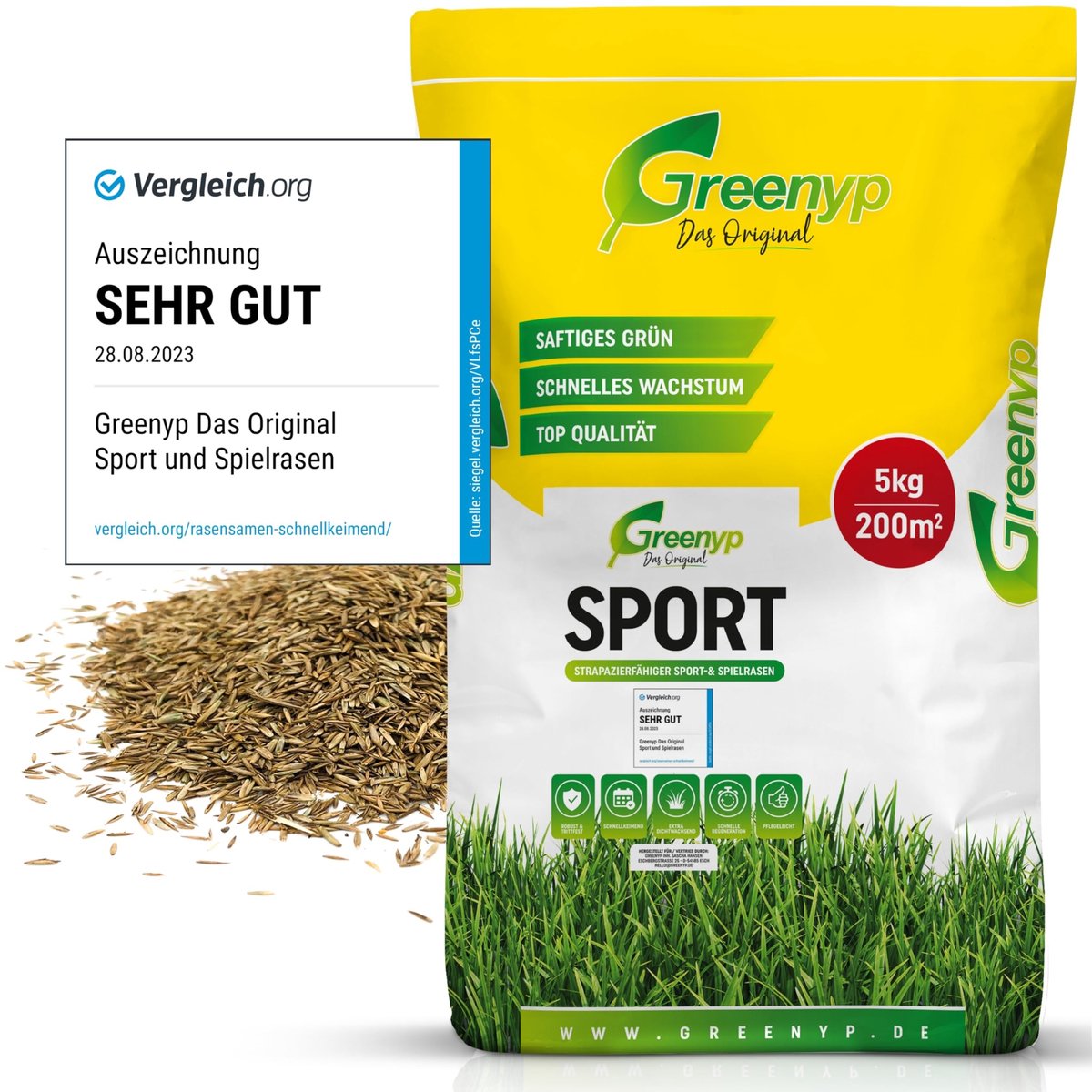 Dailygoods- Sportgazonzaad Duurzaam - Snelkiemend - Herstelgazon - Speelgazon - Gazonzaad - Geschikt voor 200 m² - Graszaad