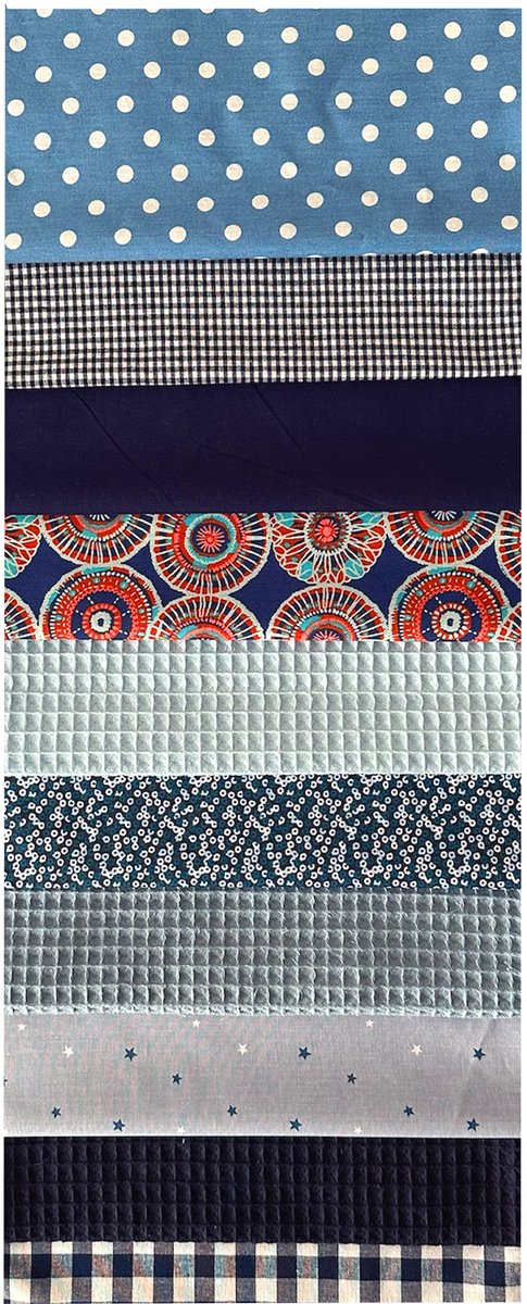 BINK Bedding - 10 lapjes - Quilt Patchwork - Blauw 25 x 25 cm - Set = 10 lapjes - 100% katoen