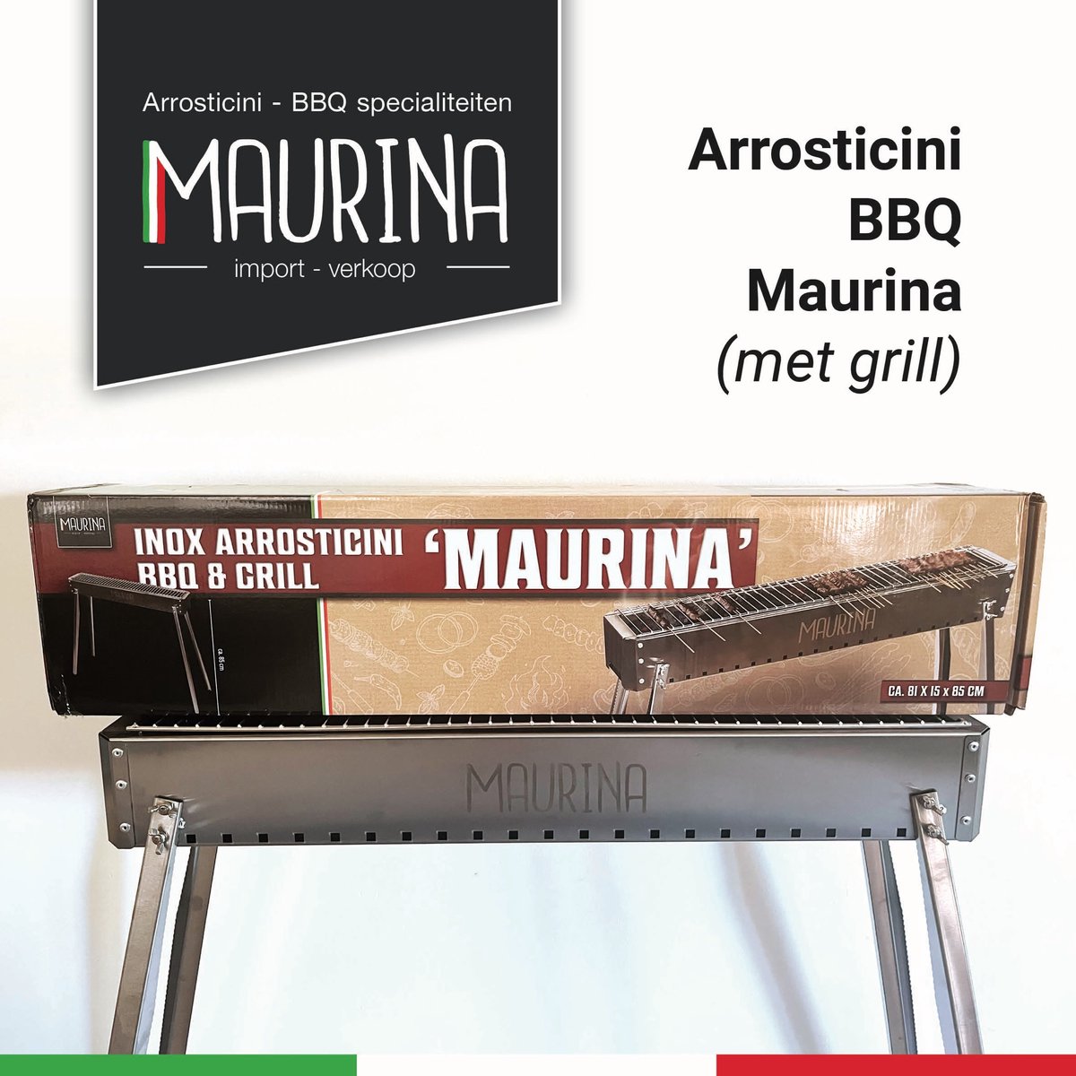 BBQ Maurina voor Arrosticini - 81 cm - met houtskool - plaats voor 40 stokjes
