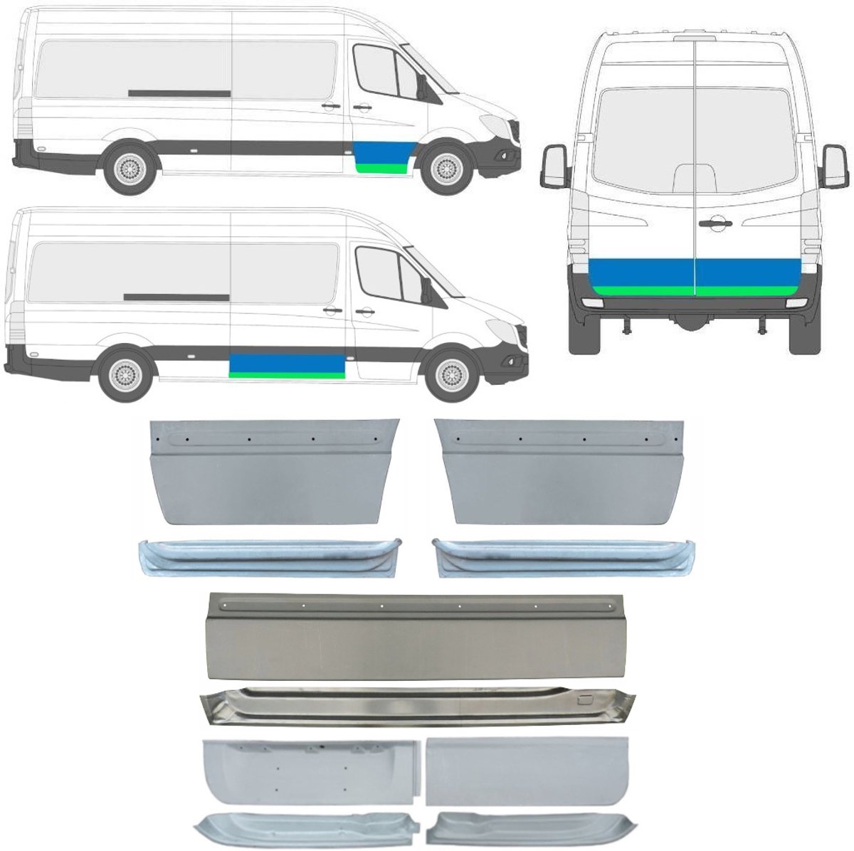Binnen + buiten deur reparatiepaneel voor Mercedes Sprinter 2006-2018