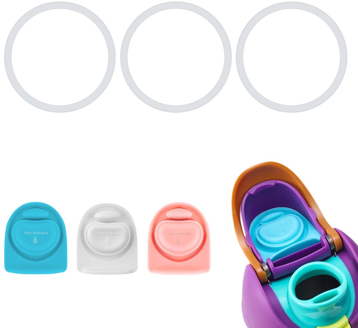 Dailygoods- Afdichtingsringen 3st - Siliconen Stoppers 3st - BPA-vrij - O-Ringen 7 cm - Vervangende Onderdelen - Geschikt voor Owala Freesip - Flesstopper
