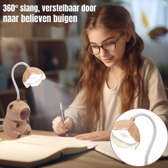 QORA® Bureaulamp Kinderkamer - Bureaulamp Roze - Tafellamp Kinderkamer - Bruin - 9cm x 9cm x 28cm — afbeelding 2