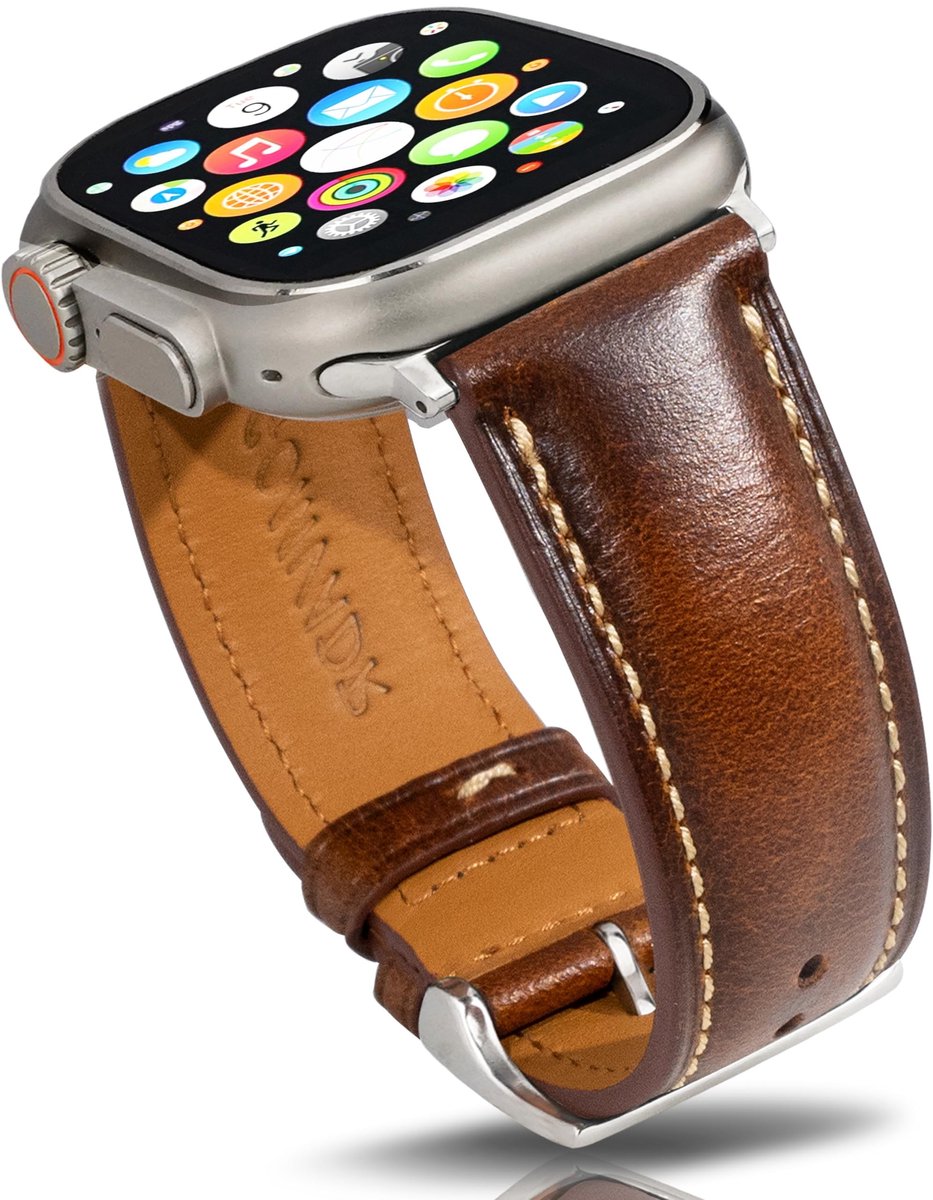 Dailygoods- Horlogebandje Hoogwaardig Leer - Compatibel met Apple Watch 38/40/41/42/44/45/49 mm - Zweetbestendig - Duurzaam - Roestvrijstalen Gesp - Horlogeband
