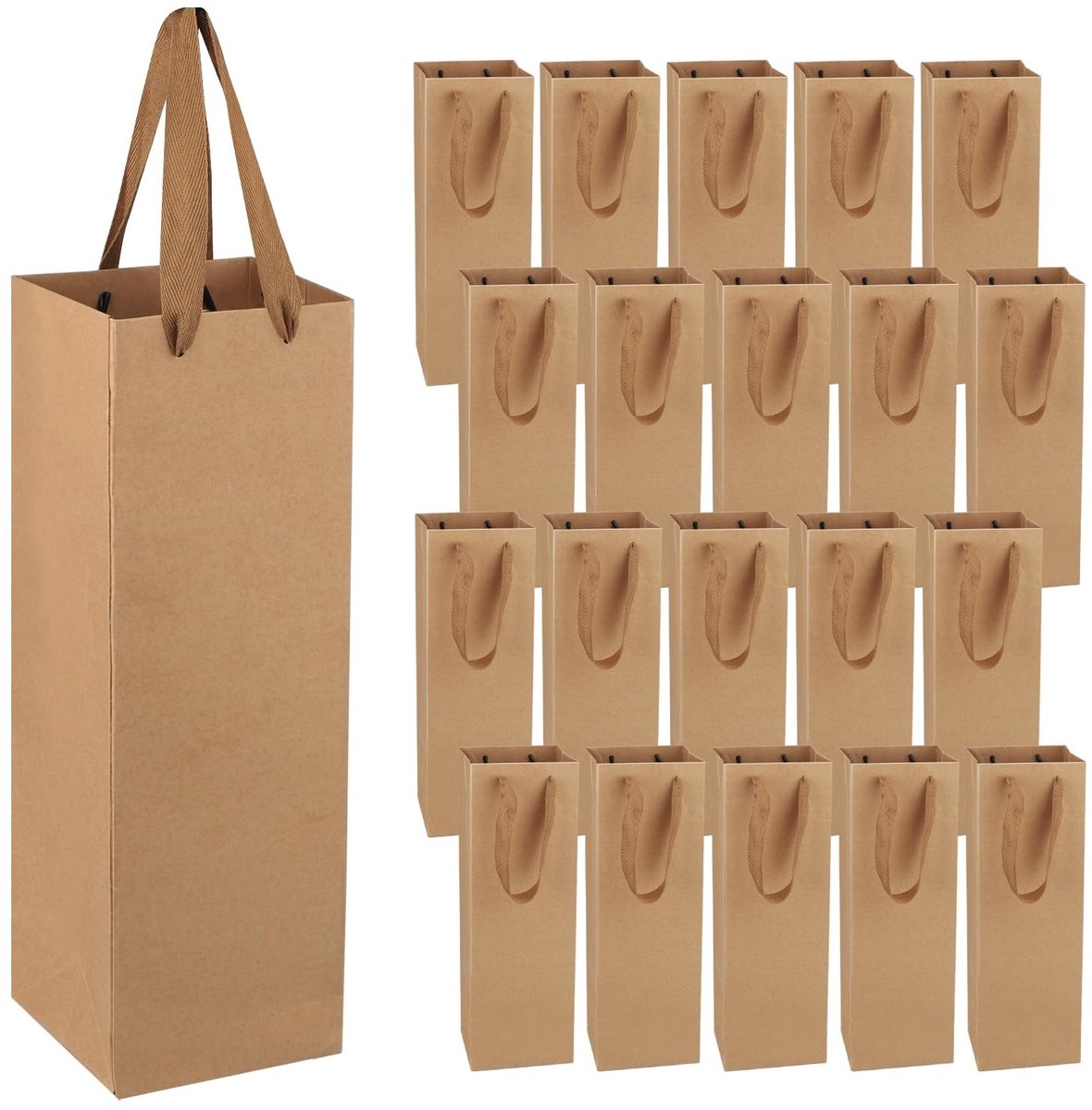 Dailygoods- Cadeauzakjes 20 stuks - Kraftpapier - Wijnzakjes - Geschenkzakjes - Draagvermogen - Afmetingen 35 x 11 x 9 cm
