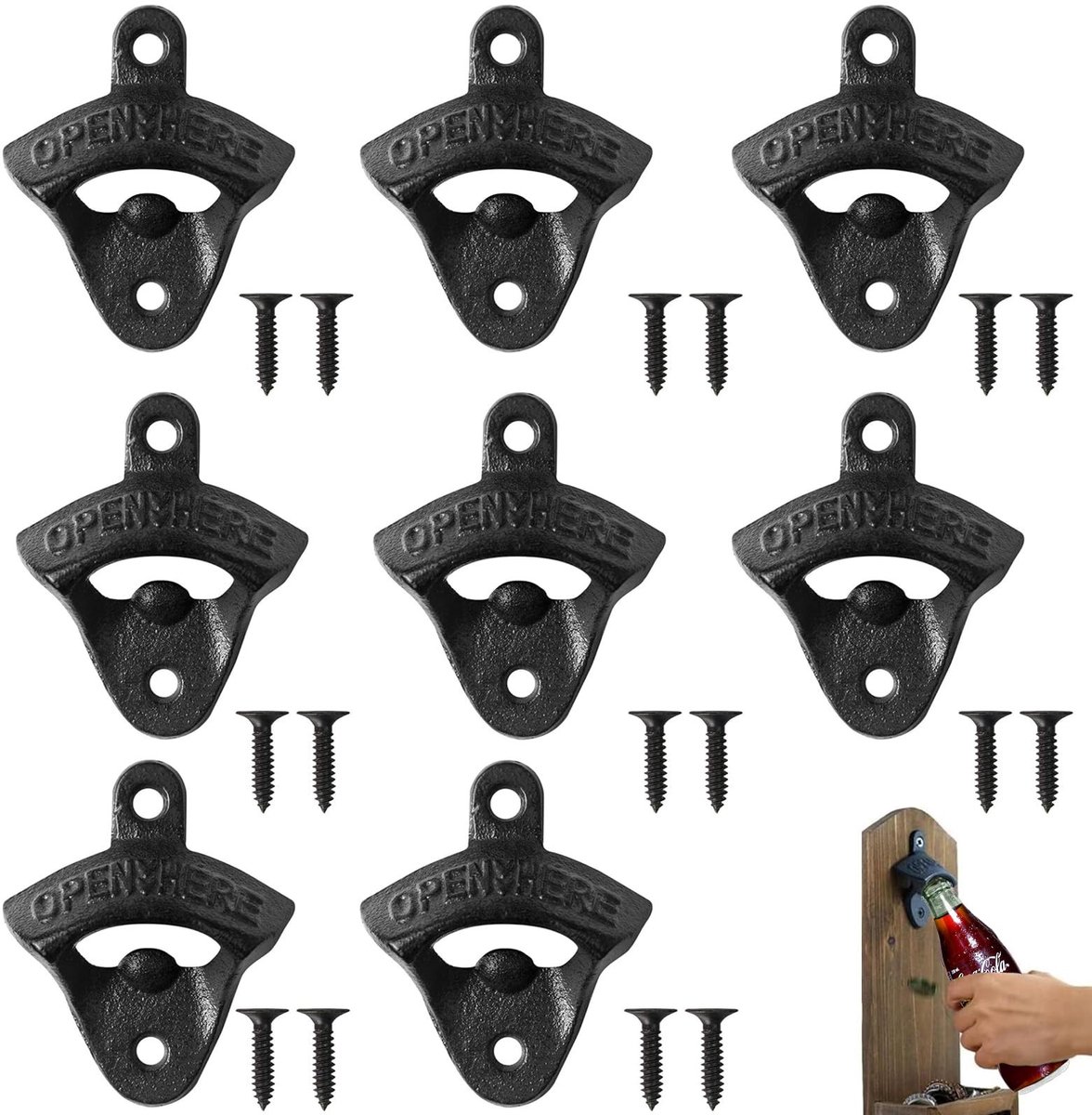 Dailygoods- Wandopener Set van 8 - Geschikt voor Bars/Restaurants - Flesopener voor Senioren - Wandopener - Handig in Keuken/KTV - Duurzaam Materiaal