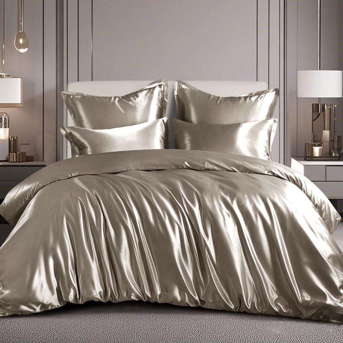 Dailygoods- Dekbedovertrek 200 x 200 cm Luxe - Beddengoedset 3-delig - Kussenslopen 80 x 80 cm - Satijnen Beddengoed - Glanzend Materiaal - Comfortabel voor Haar en Huid
