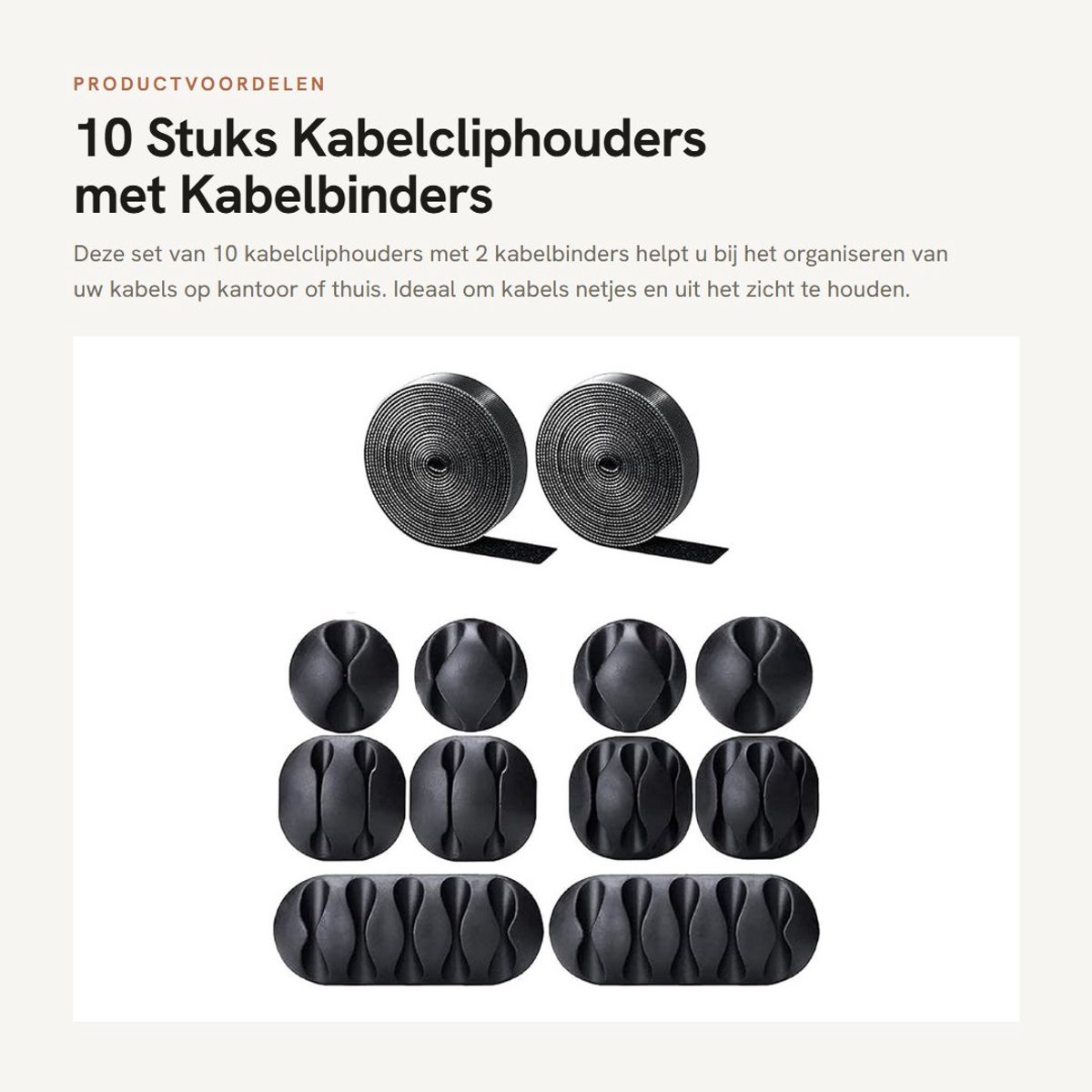 Dailygoods - 10 Stuks Kabelcliphouders met Kabelbinders voor Thuis en Kantoor