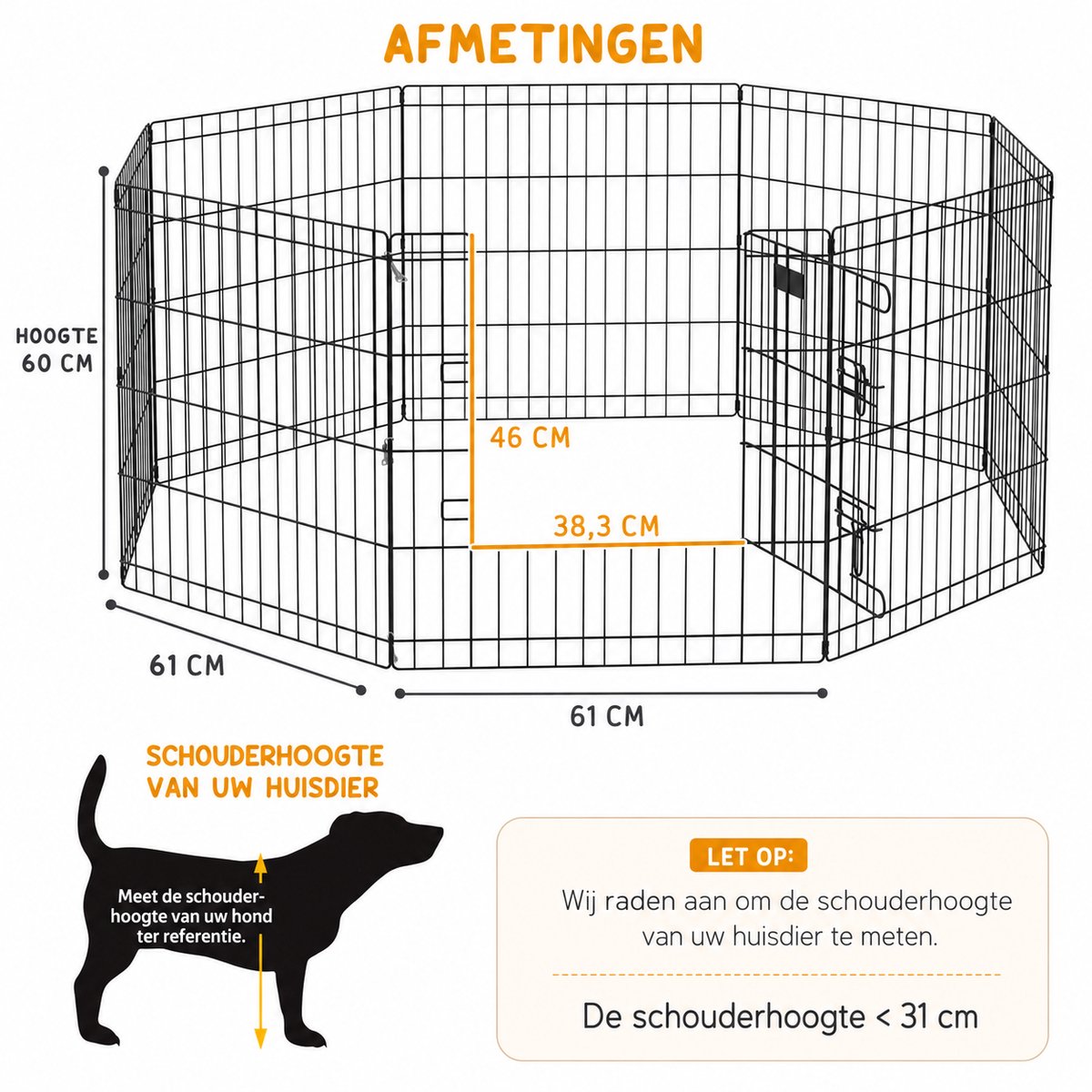 Bruinsma INEX Puppyren – Hondenren – 8 Panelen – 60 cm hoog – Hondenbench – Staal – Opvouwbaar & Duurzaam - Konijnenren thumbnail 3