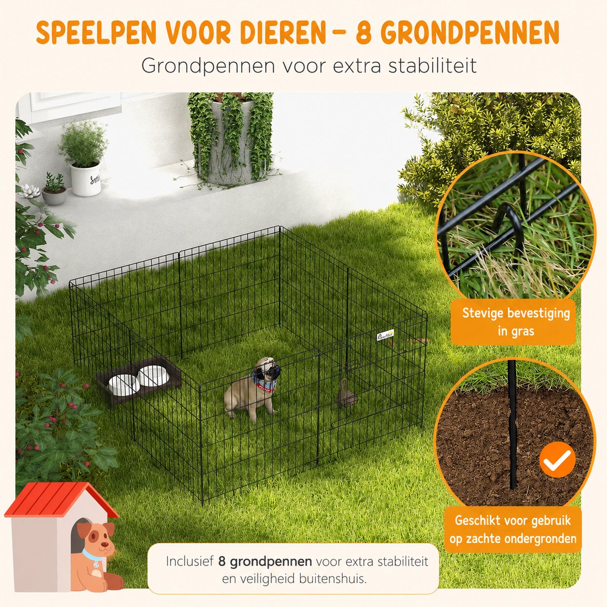 Bruinsma INEX Puppyren – Hondenren – 8 Panelen – 60 cm hoog – Hondenbench – Staal – Opvouwbaar & Duurzaam - Konijnenren thumbnail 5
