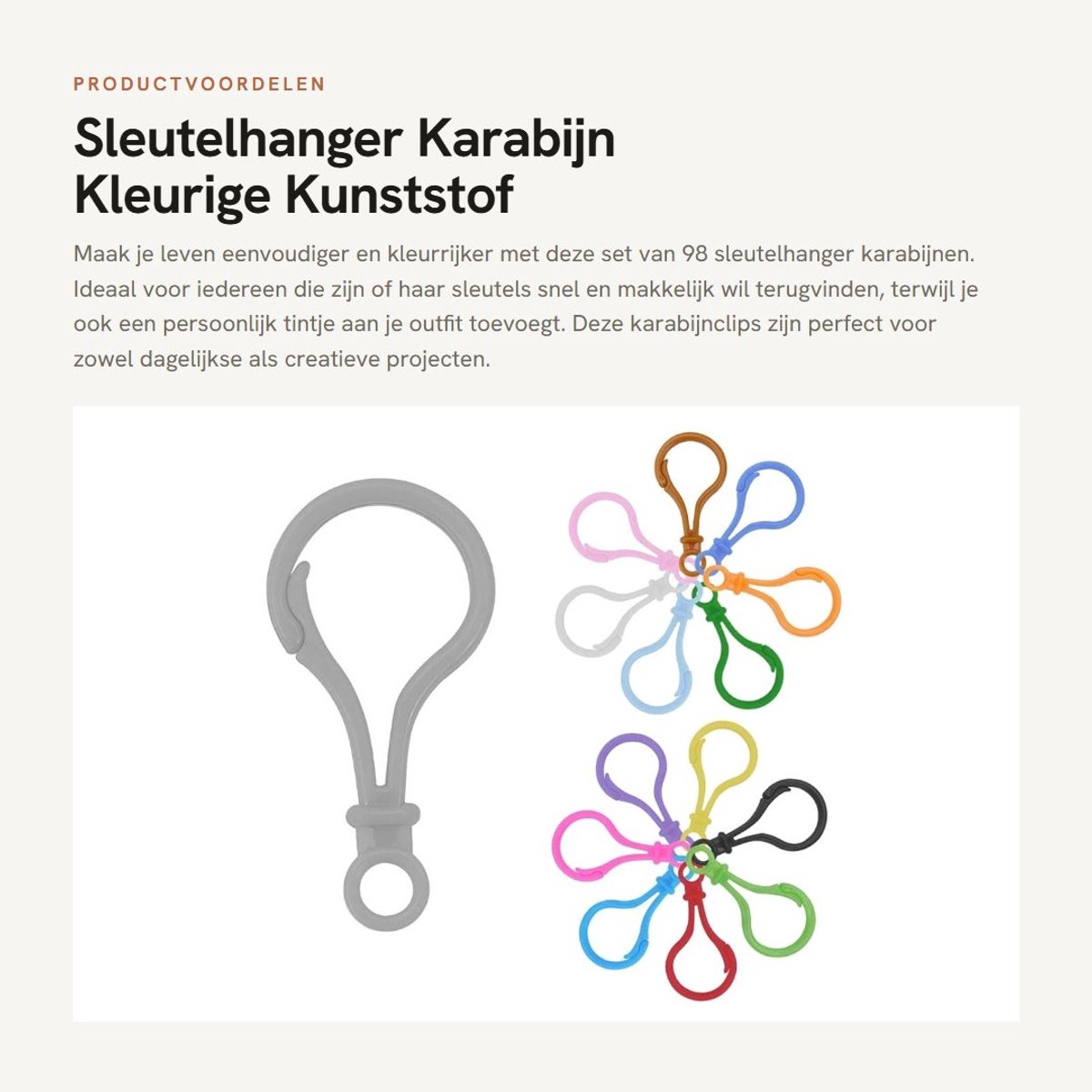 Dailygoods- Sleutelhanger 98 Stuks - Karabijnhaak - Kunststof - 14 Kleuren - Doe-het-zelf Kits - 51x25x5,5mm - Gat: 6mm