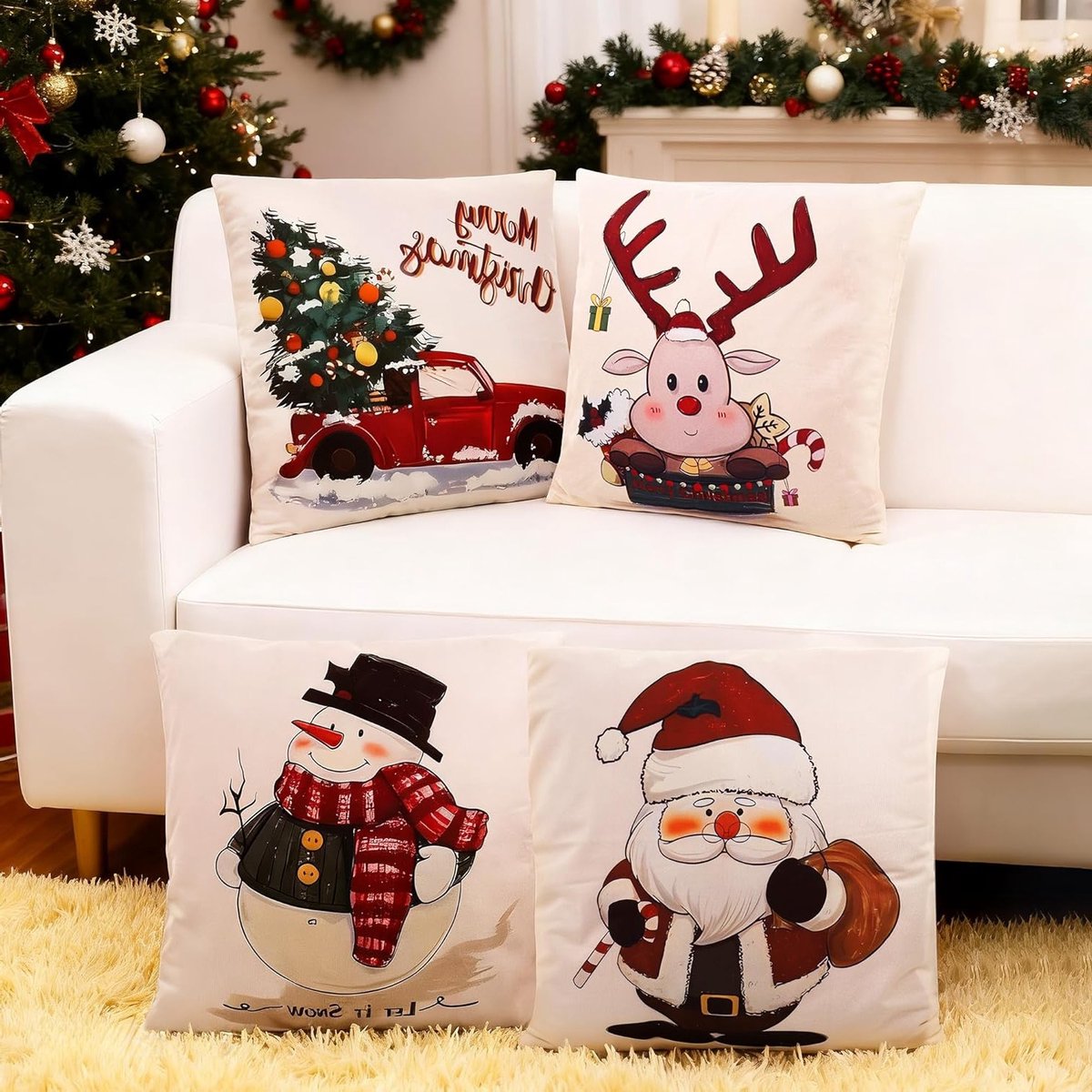 Decoratieve Kussenhoezen voor Kerstmis, 45 x 45 cm, Sneeuwman Print, Kussen voor Bank, Kerstdecoratie
