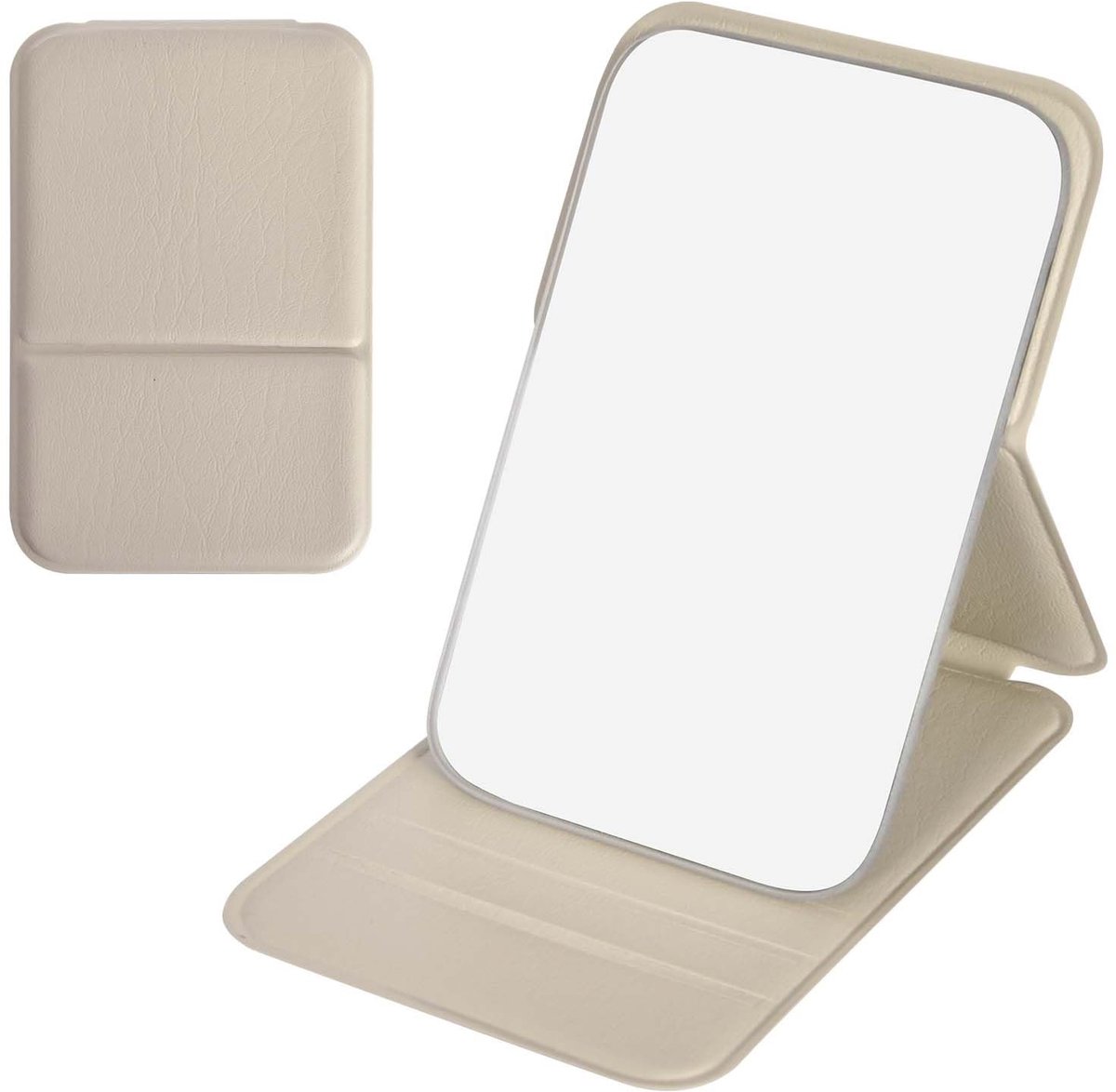 Dailygoods- Tafelspiegel Inklapbaar - Make-up Spiegel met PU-leer - Draagbare Spiegel - 11 x 7 cm - Zacht en Glad Oppervlak - Perfect voor Scheren en Make-up