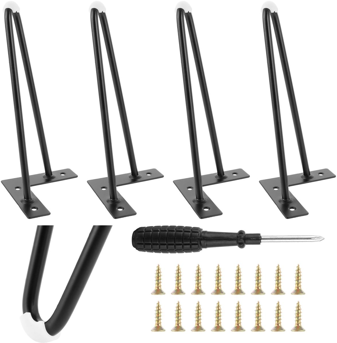 Dailygoods- Meubelpoten Set van 4 - Haarspeld Poten - Zwart Metalen - 25 cm Hoogte - Robuuste Kastpoten - Rubber Bescherming - Tafelpoten