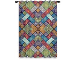 Dailygoods- Gordijnen Boheemse stijl - Verduisterend - Potloodplooien - Veelkleurige raamdecoratie - 107 x 160 cm - Milieuvriendelijk materi
