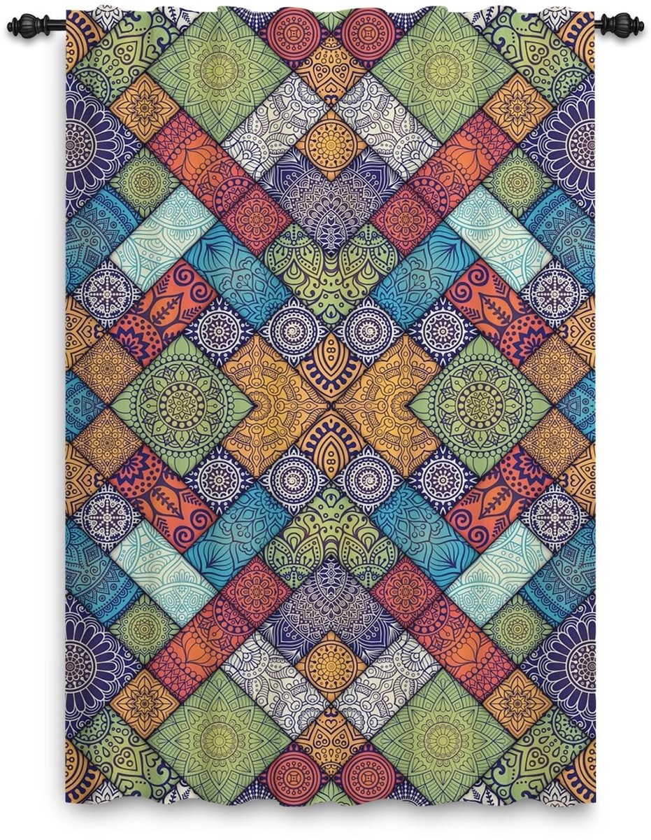 Dailygoods- Gordijnen Boheemse stijl - Verduisterend - Potloodplooien - Veelkleurige raamdecoratie - 107 x 160 cm - Milieuvriendelijk materiaal