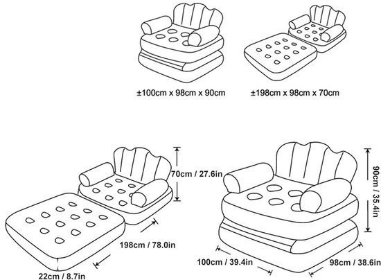 Opblaasbare Slaapbank - 198 x 100 cm - 5-in-1 Sofa en Luchtbed - PVC met Flocking - Voor Binnen en Buiten — afbeelding 3