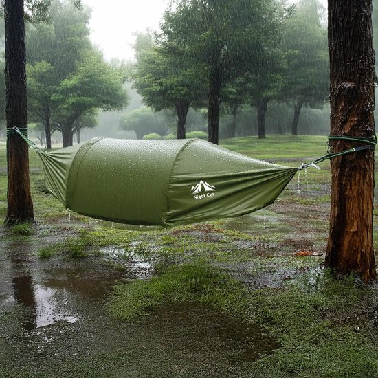 Night Cat Hangmat Tent met Muggennet Waterdichte Regenkap voor 1 Persoon Wandelen Kamperen in de Tuin Achtertuin Wilde Groen Pro van Night Cat — afbeelding 3