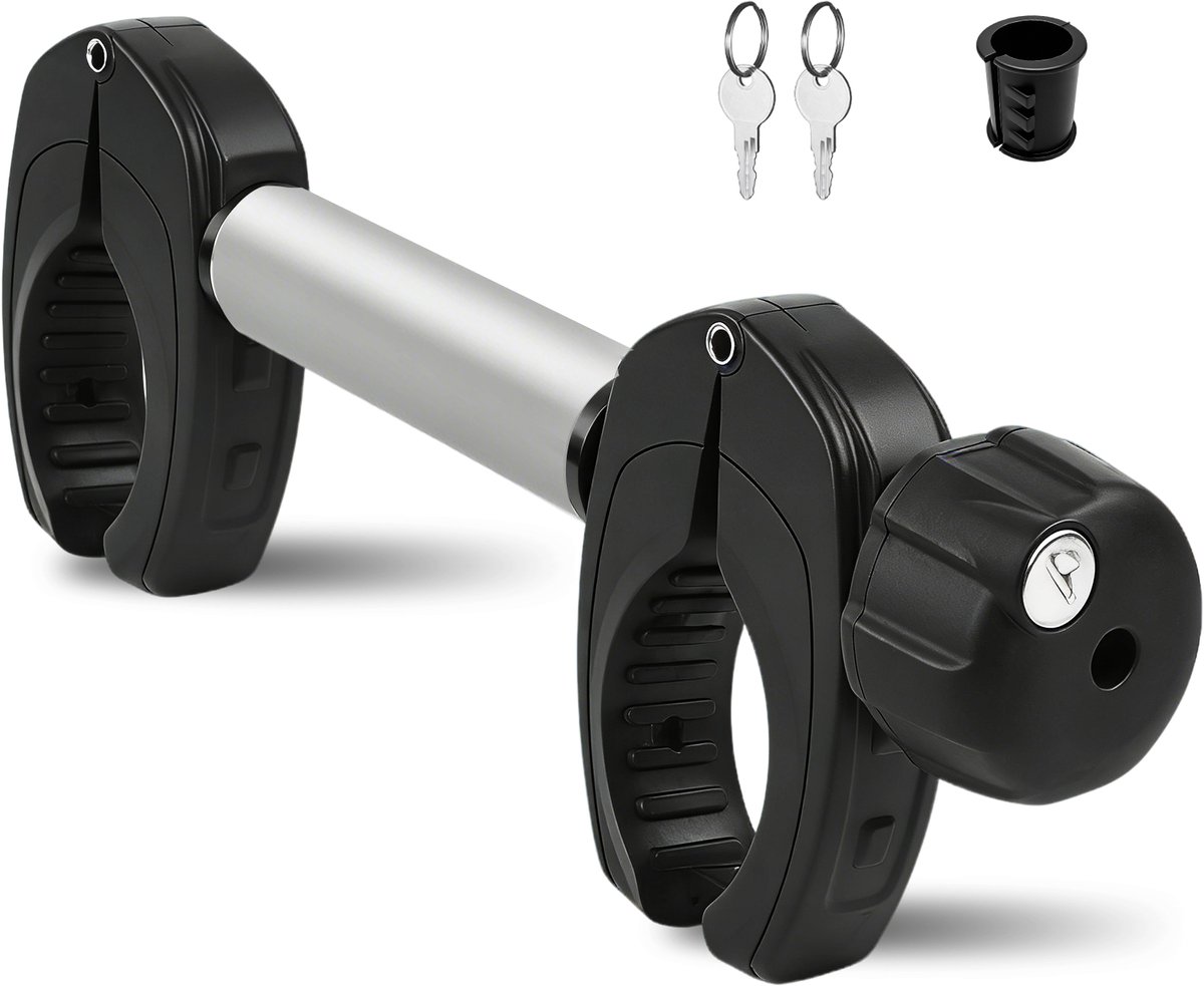 Zilveren Dubbele Framehouder Fietsendrager Afsluitbaar – 32 cm – Tussen 2 Fietsen – Universele Fietsklem Caravan & Camper